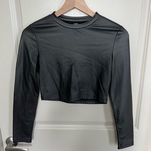 Shein long sleeve leather crop top